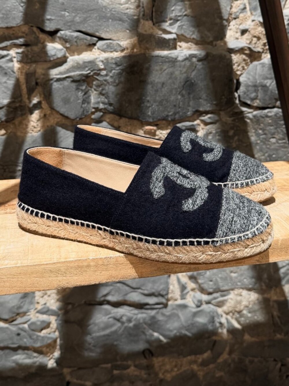 Chanel Black Grey Wool CC Espadrilles